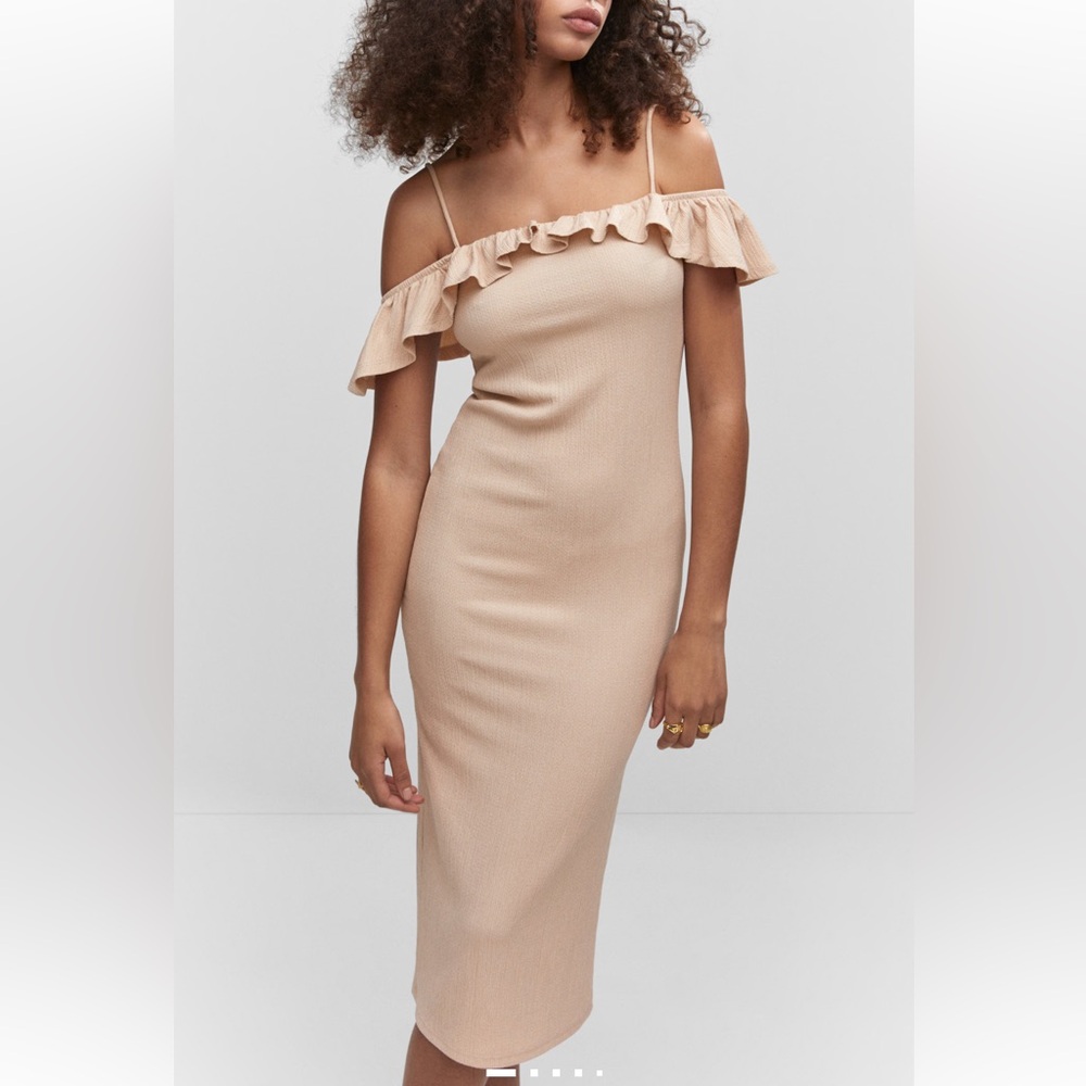 Mango Beige Ruffle Midi Dress